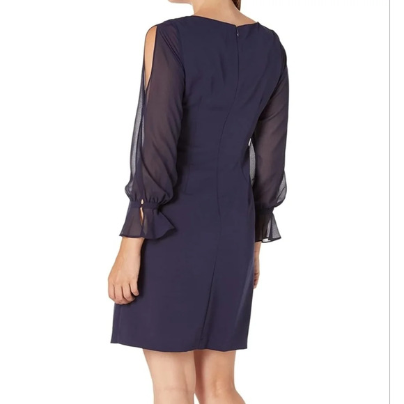 Karl Lagerfield Black Crepe Sheath Mini Dress, Sheer Chiffon Slit Sleeves, EUC! - Picture 8 of 13